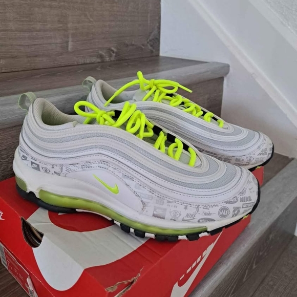Nike Air Max 97 GS in White and Volt - Picture 1 of 4